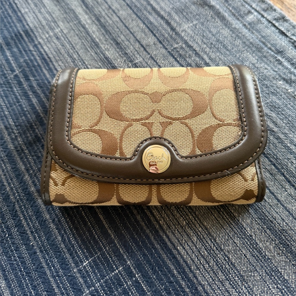 Coach Signature Brown and Tan Clutch